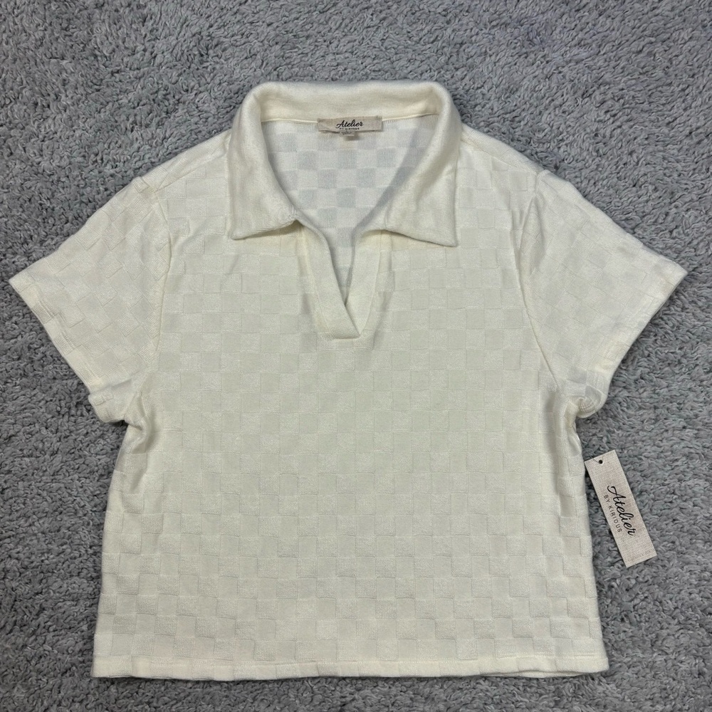 Atelier by Kirious Top Womens Large Cropped Collared Baby Doll Classic Checkered